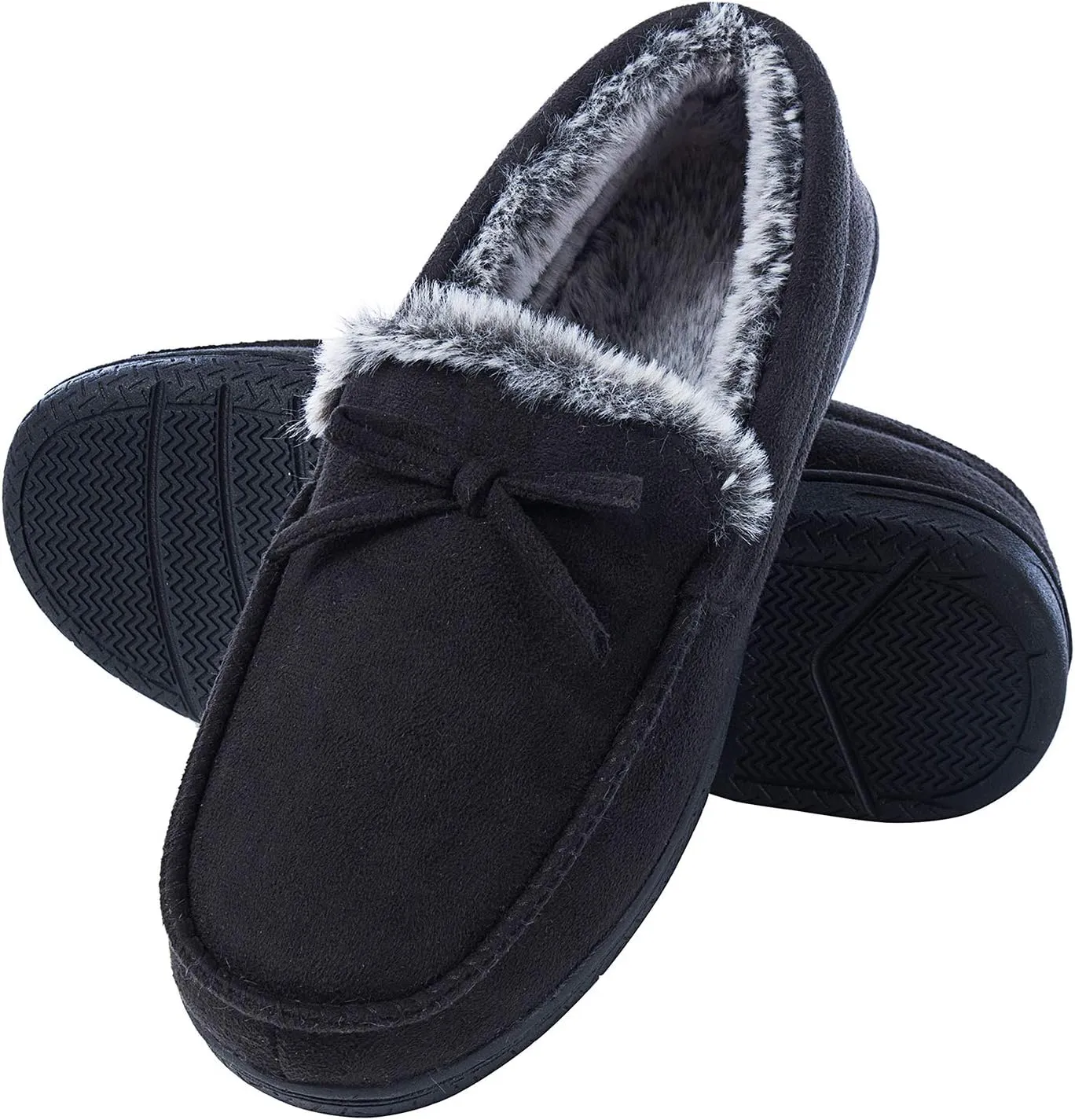 DL Men's Moccasin Slippers - Indoor & Outdoor, Suede Mens House Slippers with Memory Foam, Faux Fur Lining, Non Slip Outsole