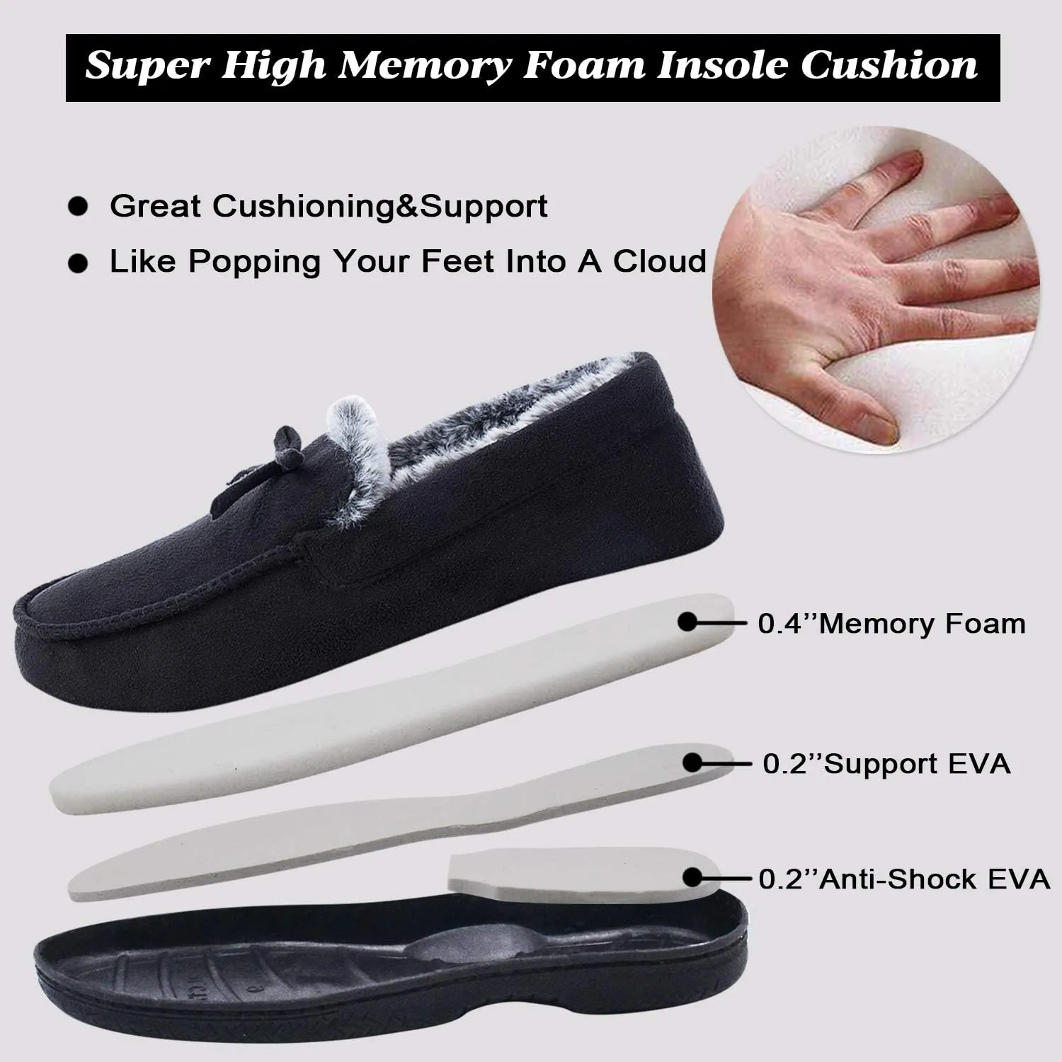 DL Men's Moccasin Slippers - Indoor & Outdoor, Suede Mens House Slippers with Memory Foam, Faux Fur Lining, Non Slip Outsole