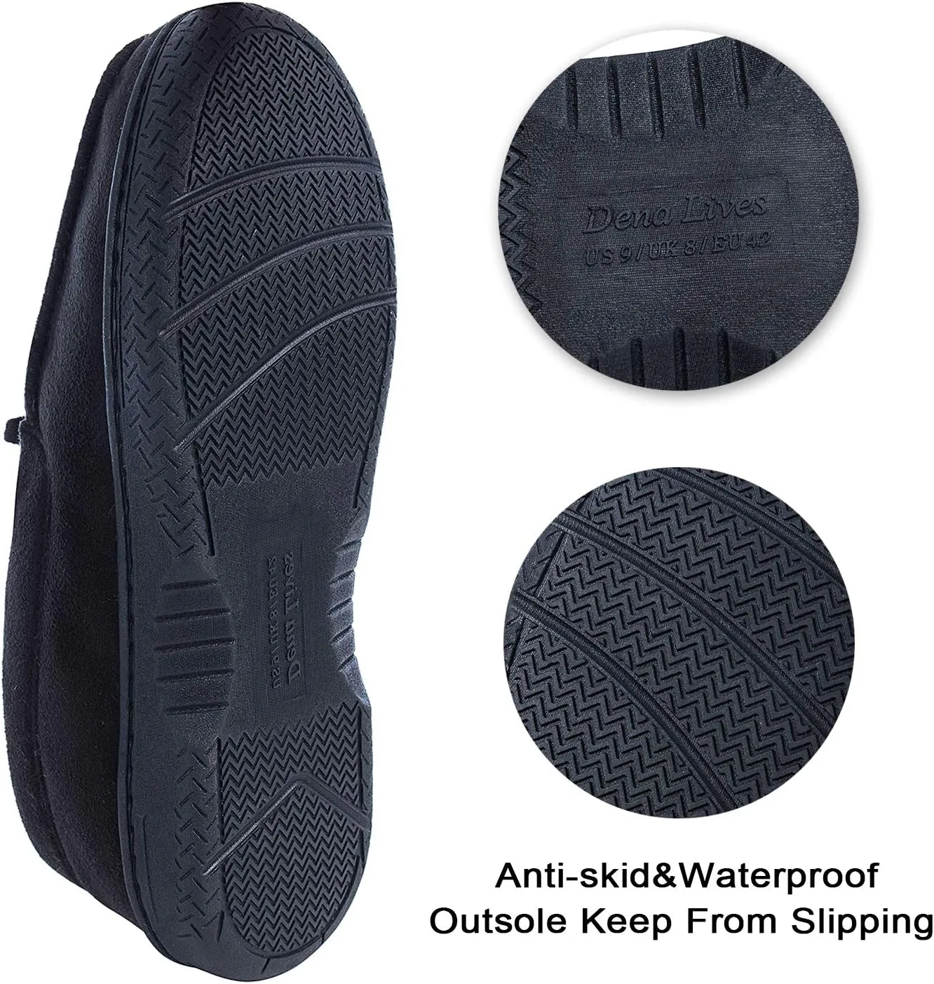 DL Men's Moccasin Slippers - Indoor & Outdoor, Suede Mens House Slippers with Memory Foam, Faux Fur Lining, Non Slip Outsole