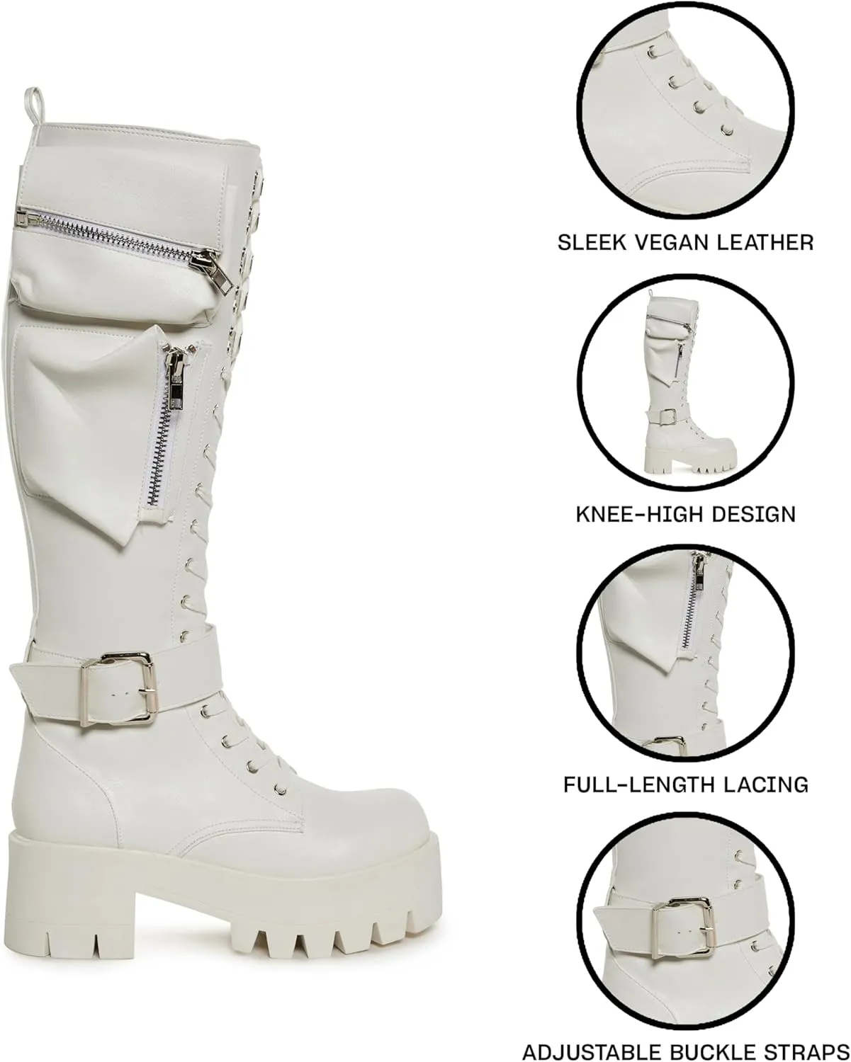 Dolls Kill Obsidian Pocket Combat Boots by Current Mood – Knee High Vegan Leather Combat Boots for Edgy Style