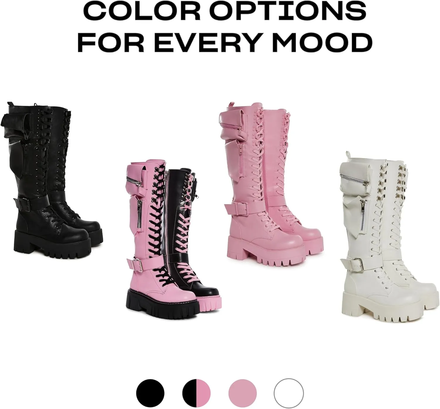 Dolls Kill Obsidian Pocket Combat Boots by Current Mood – Knee High Vegan Leather Combat Boots for Edgy Style