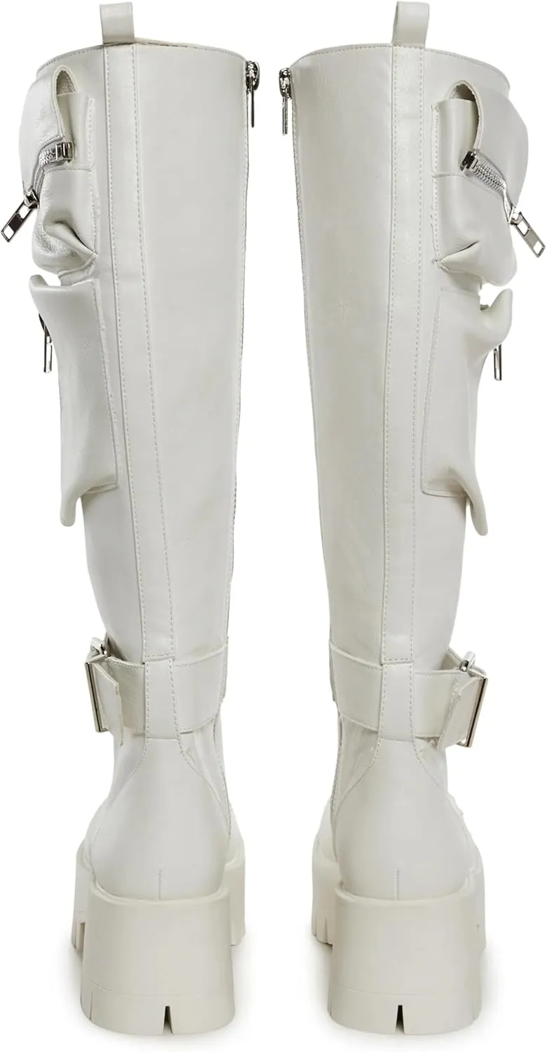 Dolls Kill Obsidian Pocket Combat Boots by Current Mood – Knee High Vegan Leather Combat Boots for Edgy Style