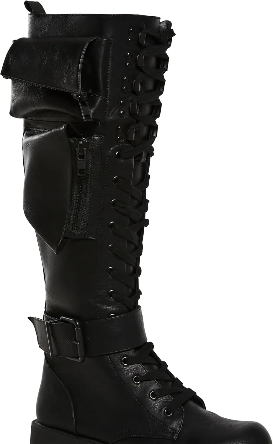 Dolls Kill Obsidian Pocket Combat Boots by Current Mood – Knee High Vegan Leather Combat Boots for Edgy Style