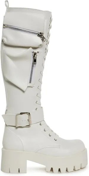 Dolls Kill Obsidian Pocket Combat Boots by Current Mood – Knee High Vegan Leather Combat Boots for Edgy Style