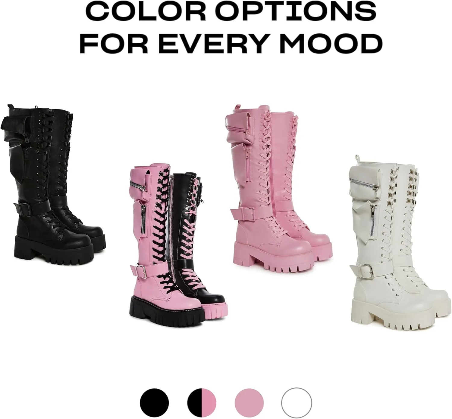 Dolls Kill Obsidian Pocket Combat Boots by Current Mood – Knee High Vegan Leather Combat Boots for Edgy Style