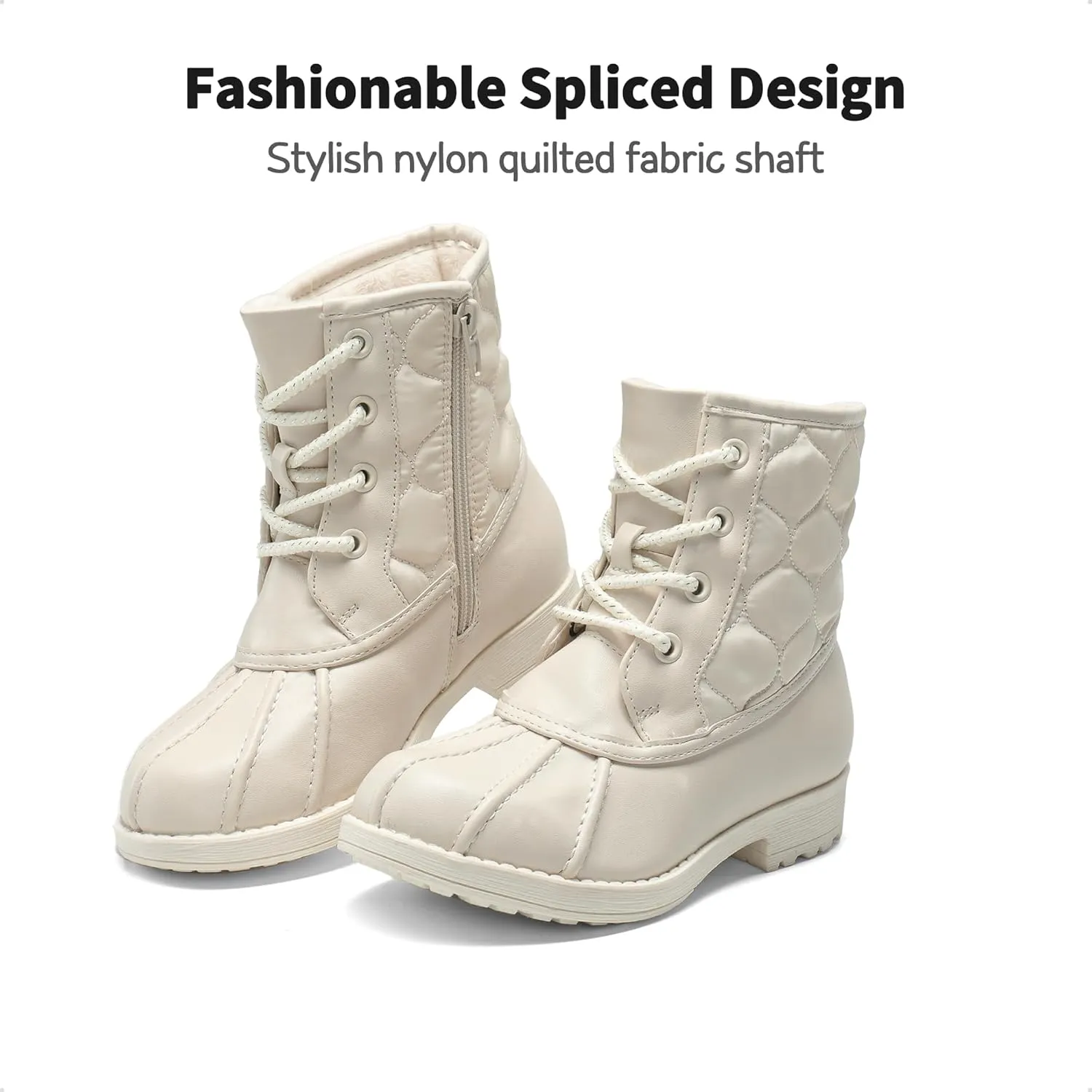 DREAM PAIRS Girls Side Zipper Quilted Combat Ankle Boots