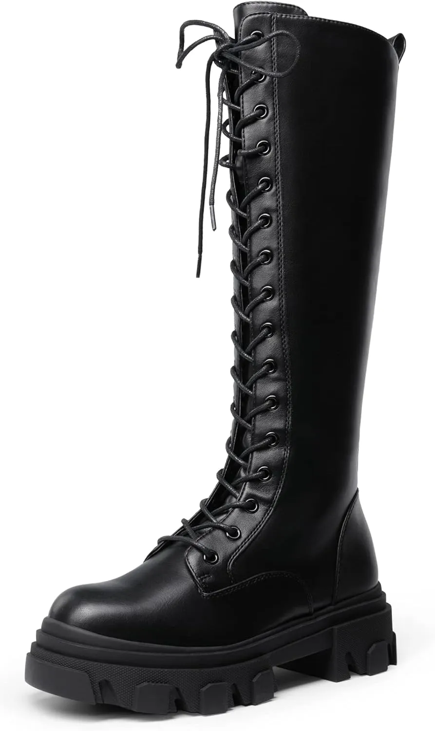 DREAM PAIRS Knee High Boots Women, Fashion Combat Boots Chunky Platform Lace Up Lug Sole Boots For Women