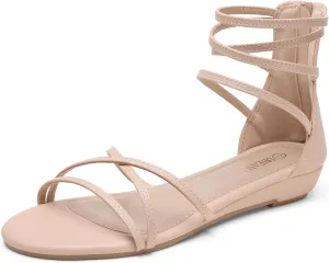 DREAM PAIRS Women's Ankle Strap Flat Sandals Summer Dressy Strappy Gladiator Rhinestones Sandals