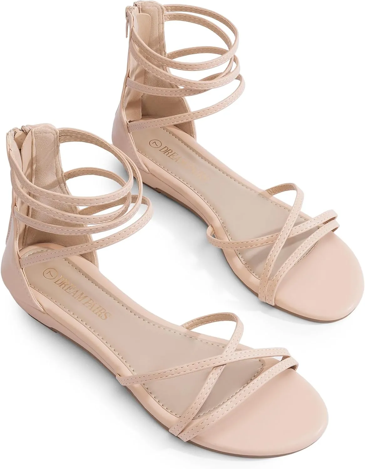 DREAM PAIRS Women's Ankle Strap Flat Sandals Summer Dressy Strappy Gladiator Rhinestones Sandals