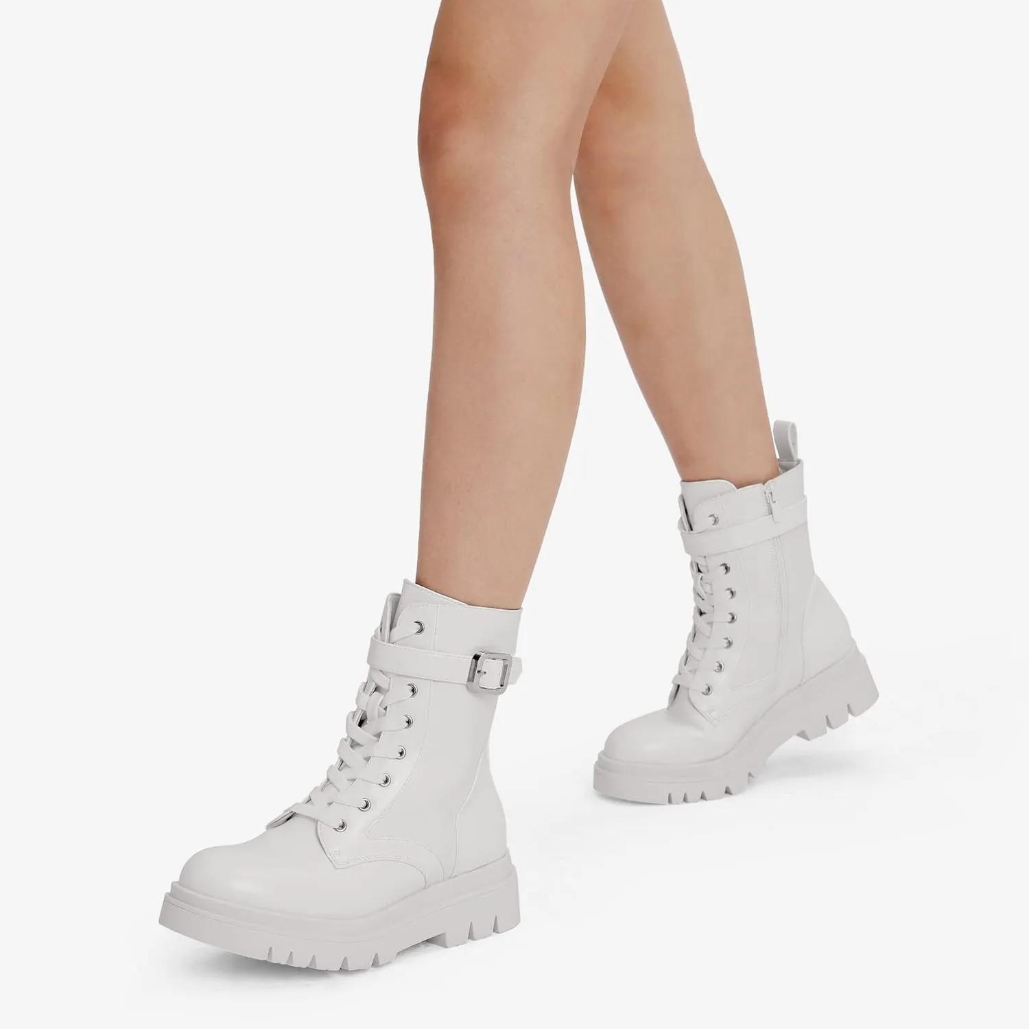 DREAM PAIRS Women's Chelsea Platform Combat Boots Lace Up Lug Sole Buckle Ankle Booties Shoes