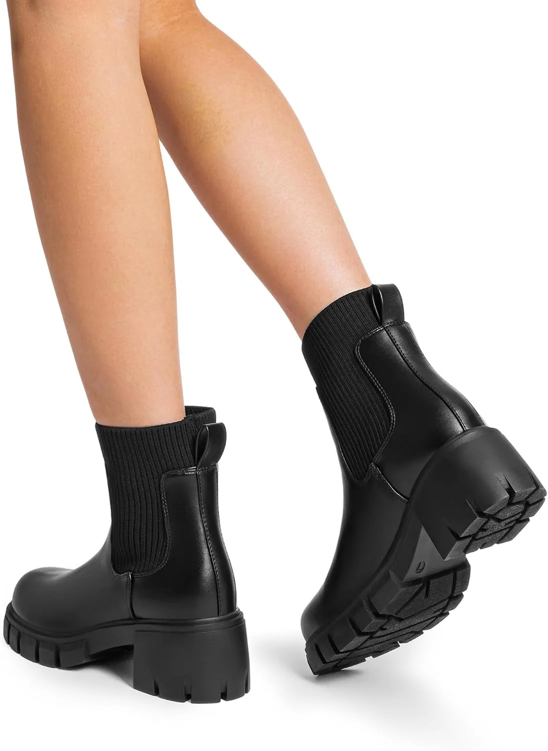 DREAM PAIRS Women's Elastic Chelsea Ankle Boots Fashion Low Chunky Heel Platform Lug Sole Short Booties Shoes