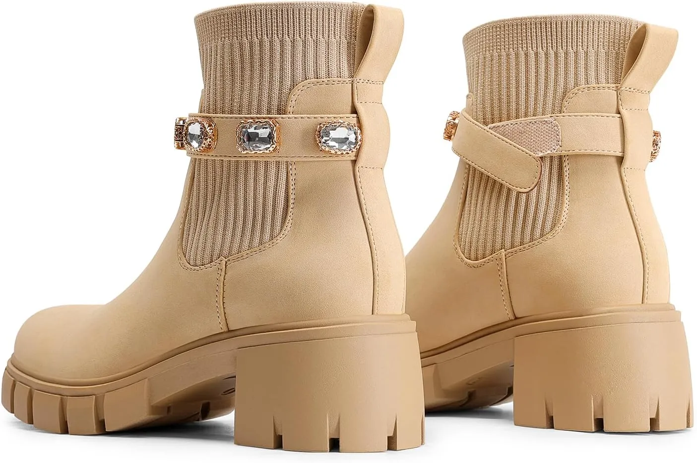 DREAM PAIRS Women's Elastic Chelsea Ankle Boots Fashion Low Chunky Heel Platform Lug Sole Short Booties Shoes