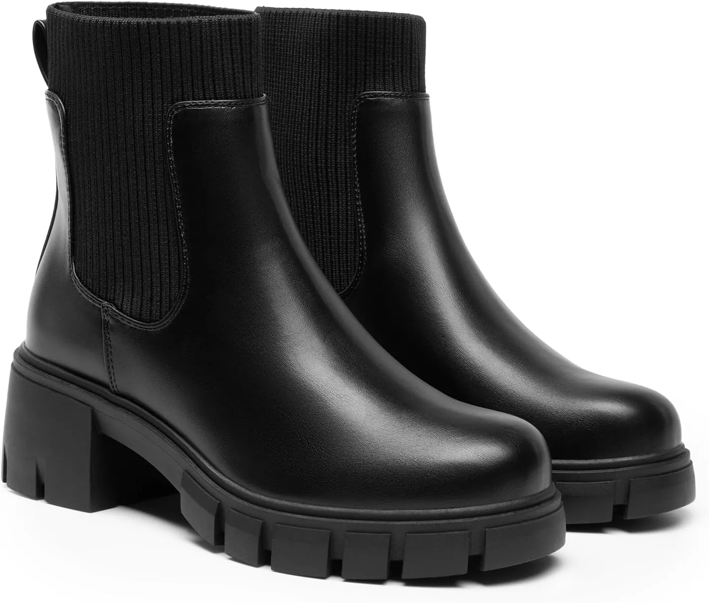 DREAM PAIRS Women's Elastic Chelsea Ankle Boots Fashion Low Chunky Heel Platform Lug Sole Short Booties Shoes