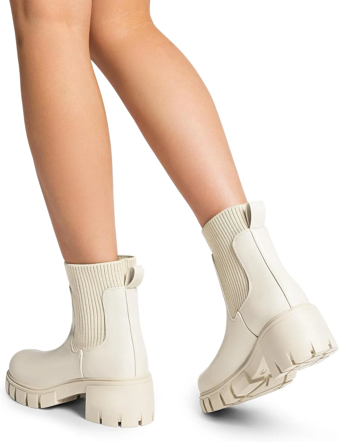DREAM PAIRS Women's Elastic Chelsea Ankle Boots Fashion Low Chunky Heel Platform Lug Sole Short Booties Shoes