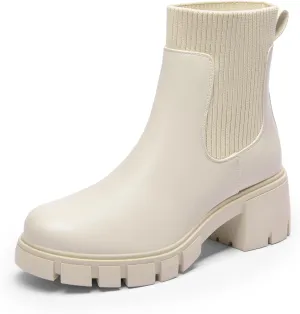 DREAM PAIRS Women's Elastic Chelsea Ankle Boots Fashion Low Chunky Heel Platform Lug Sole Short Booties Shoes