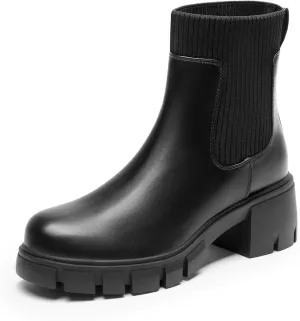 DREAM PAIRS Women's Elastic Chelsea Ankle Boots Fashion Low Chunky Heel Platform Lug Sole Short Booties Shoes