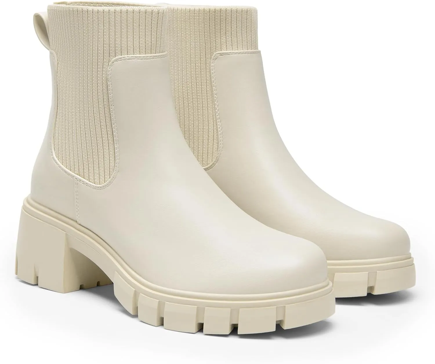 DREAM PAIRS Women's Elastic Chelsea Ankle Boots Fashion Low Chunky Heel Platform Lug Sole Short Booties Shoes