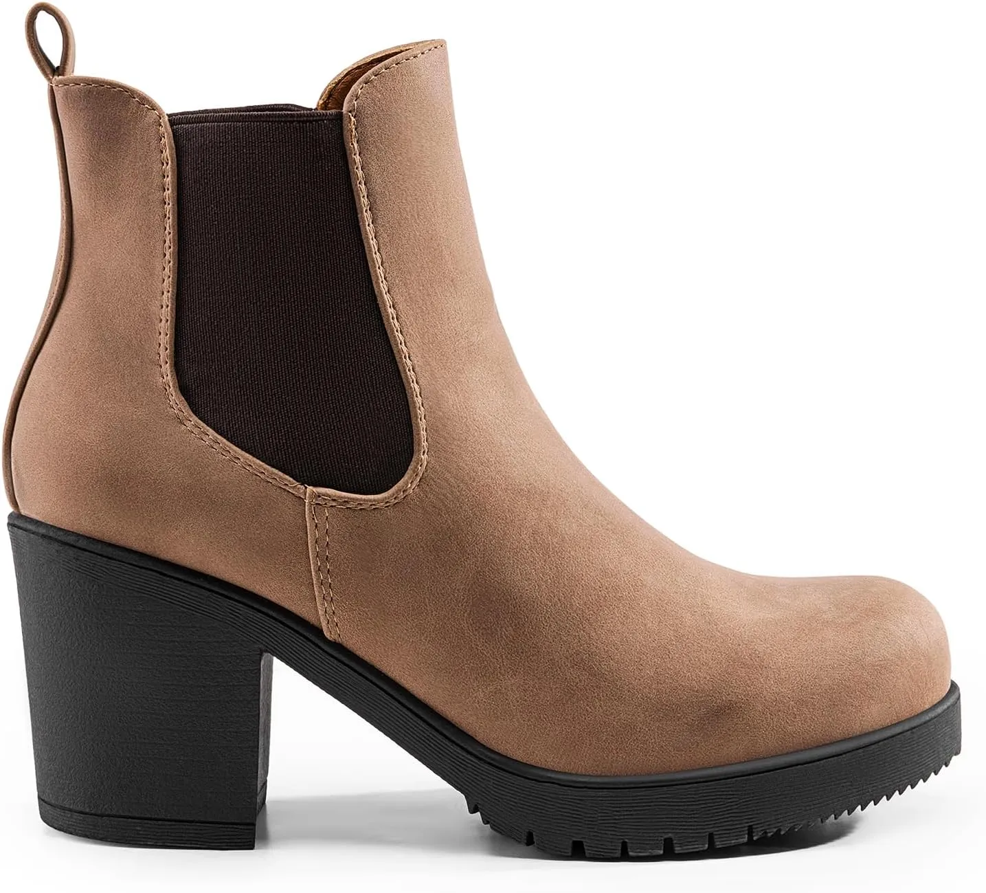 DREAM PAIRS Women's High Chunky Heel Chelsea Ankle Boots Slip On Elastic Fall Heeld Booties Shoes