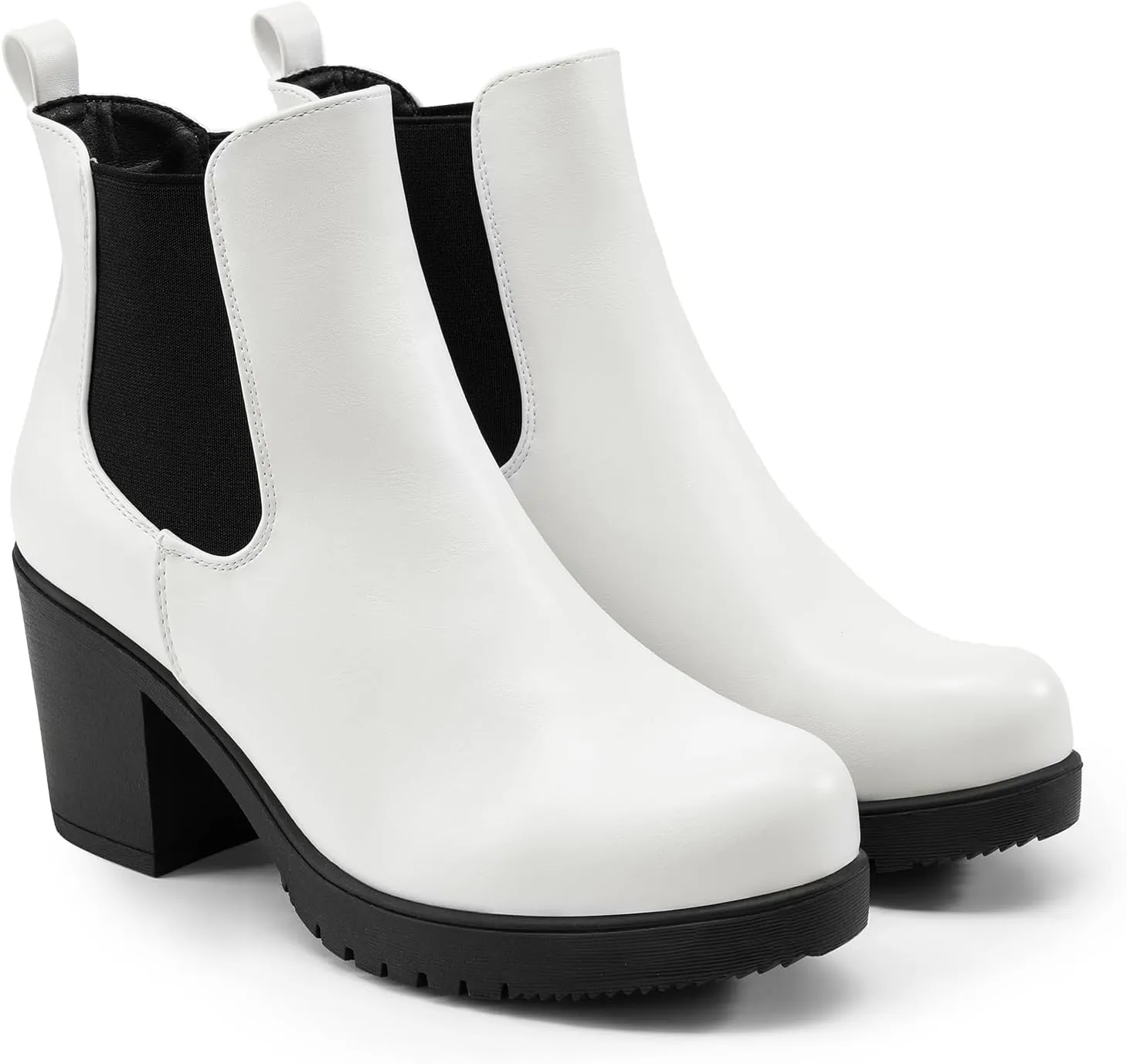DREAM PAIRS Women's High Chunky Heel Chelsea Ankle Boots Slip On Elastic Fall Heeld Booties Shoes