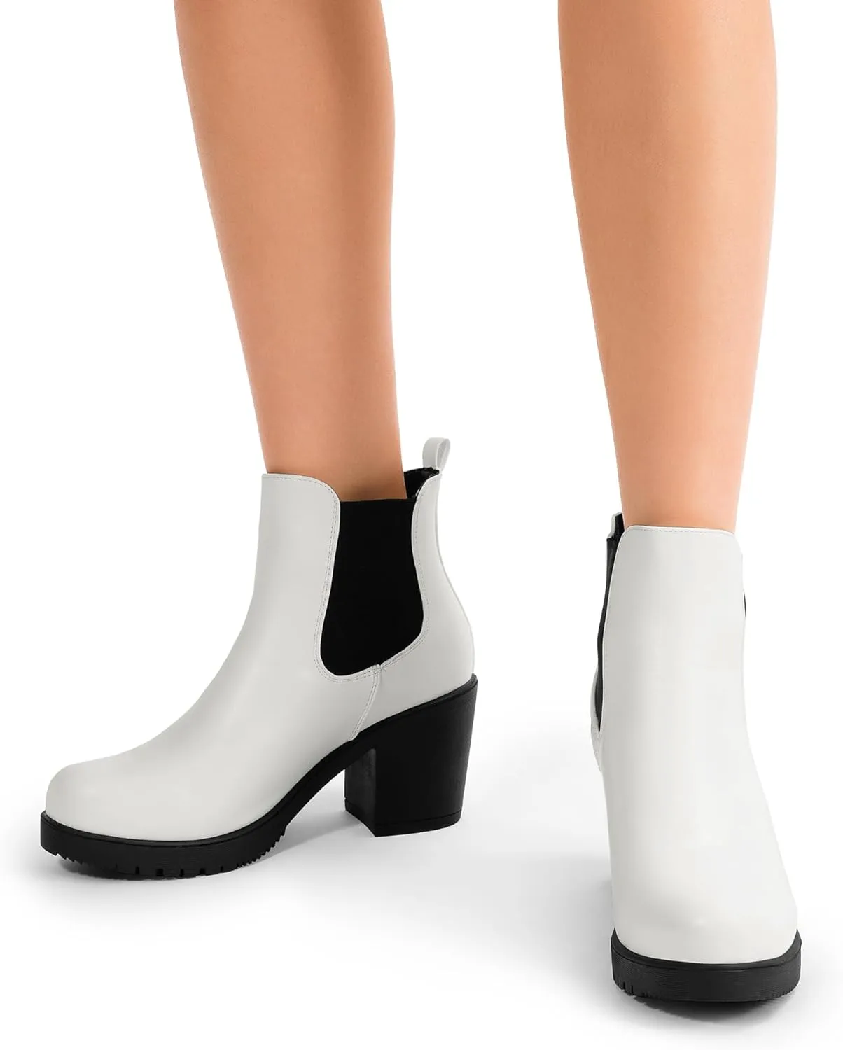 DREAM PAIRS Women's High Chunky Heel Chelsea Ankle Boots Slip On Elastic Fall Heeld Booties Shoes
