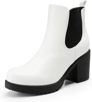 DREAM PAIRS Women's High Chunky Heel Chelsea Ankle Boots Slip On Elastic Fall Heeld Booties Shoes