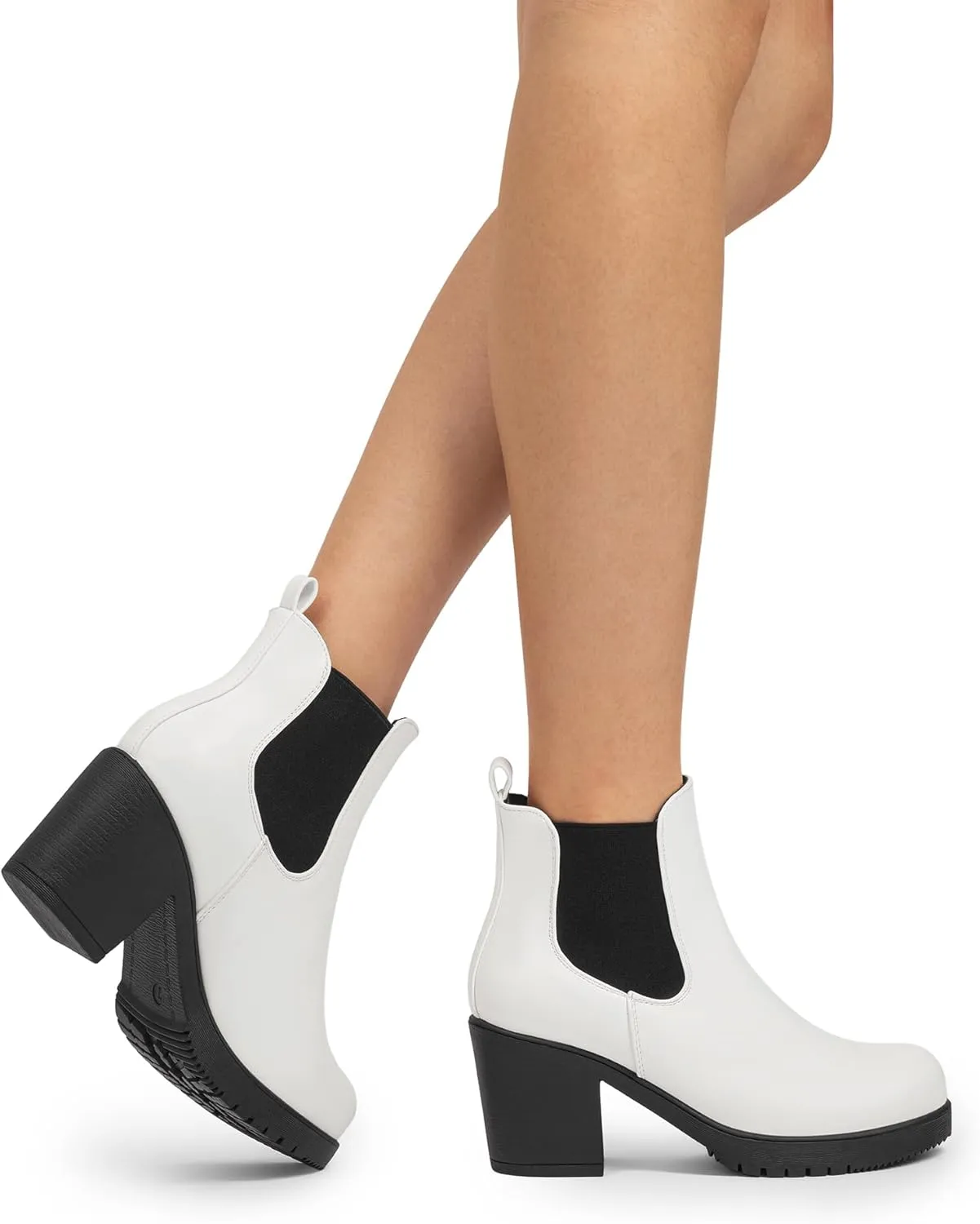 DREAM PAIRS Women's High Chunky Heel Chelsea Ankle Boots Slip On Elastic Fall Heeld Booties Shoes