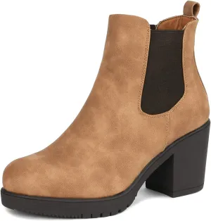 DREAM PAIRS Women's High Chunky Heel Chelsea Ankle Boots Slip On Elastic Fall Heeld Booties Shoes