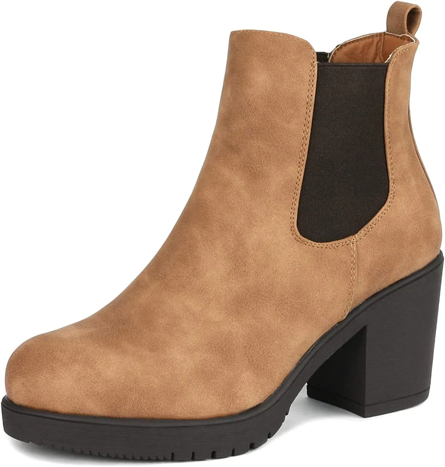 DREAM PAIRS Women's High Chunky Heel Chelsea Ankle Boots Slip On Elastic Fall Heeld Booties Shoes