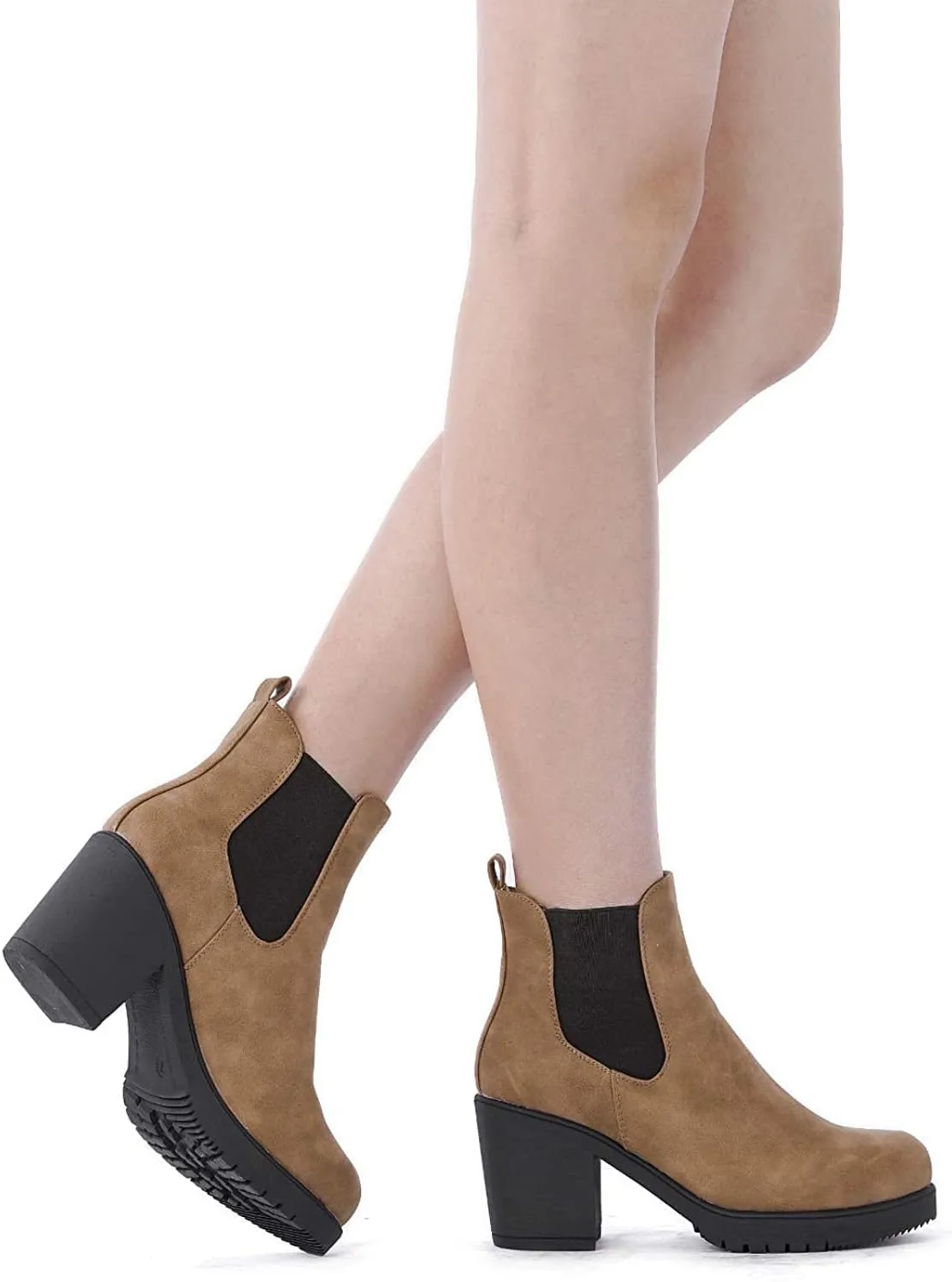 DREAM PAIRS Women's High Chunky Heel Chelsea Ankle Boots Slip On Elastic Fall Heeld Booties Shoes