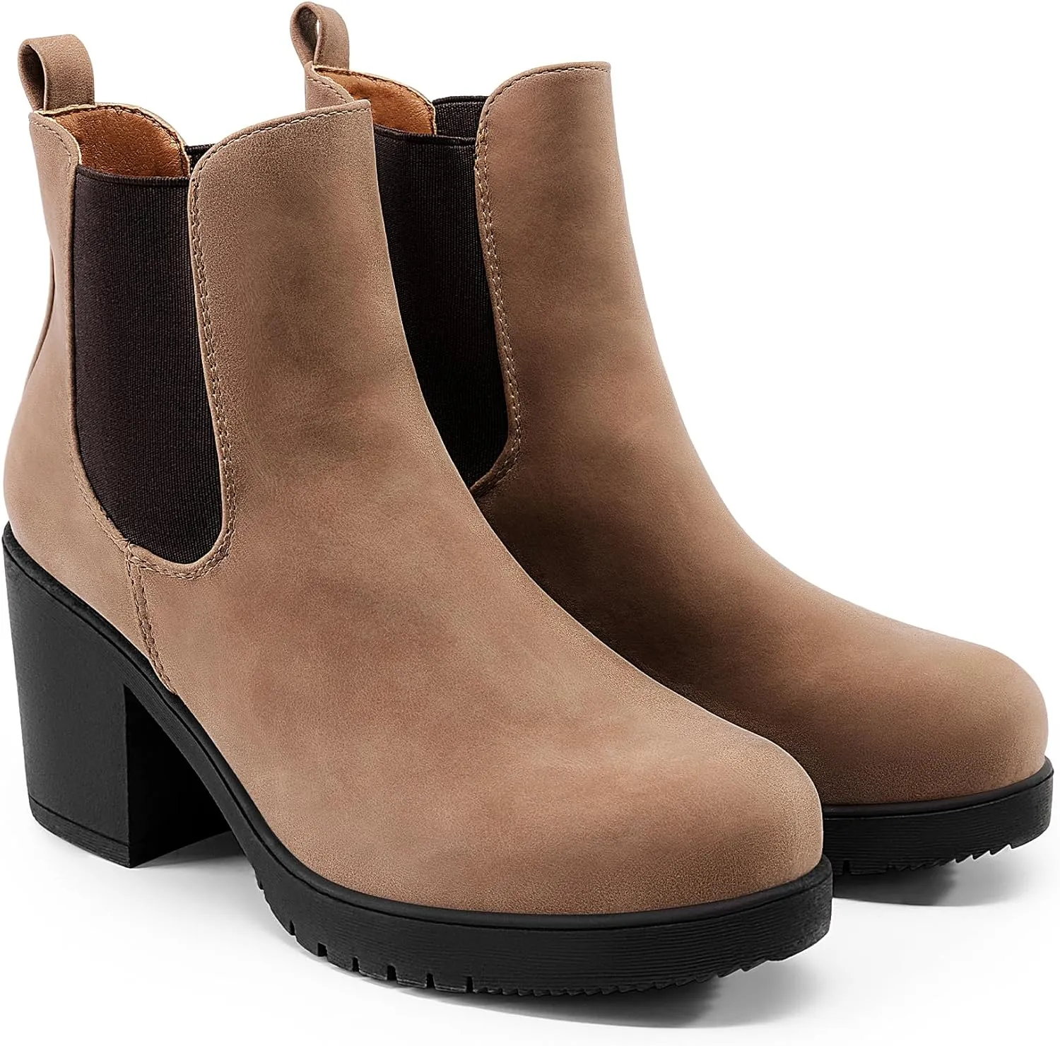 DREAM PAIRS Women's High Chunky Heel Chelsea Ankle Boots Slip On Elastic Fall Heeld Booties Shoes