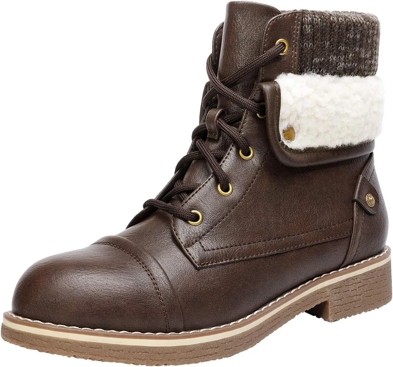 DREAM PAIRS Women’s Lace Up Combat Boots Low Heel Winter Ankle Booties