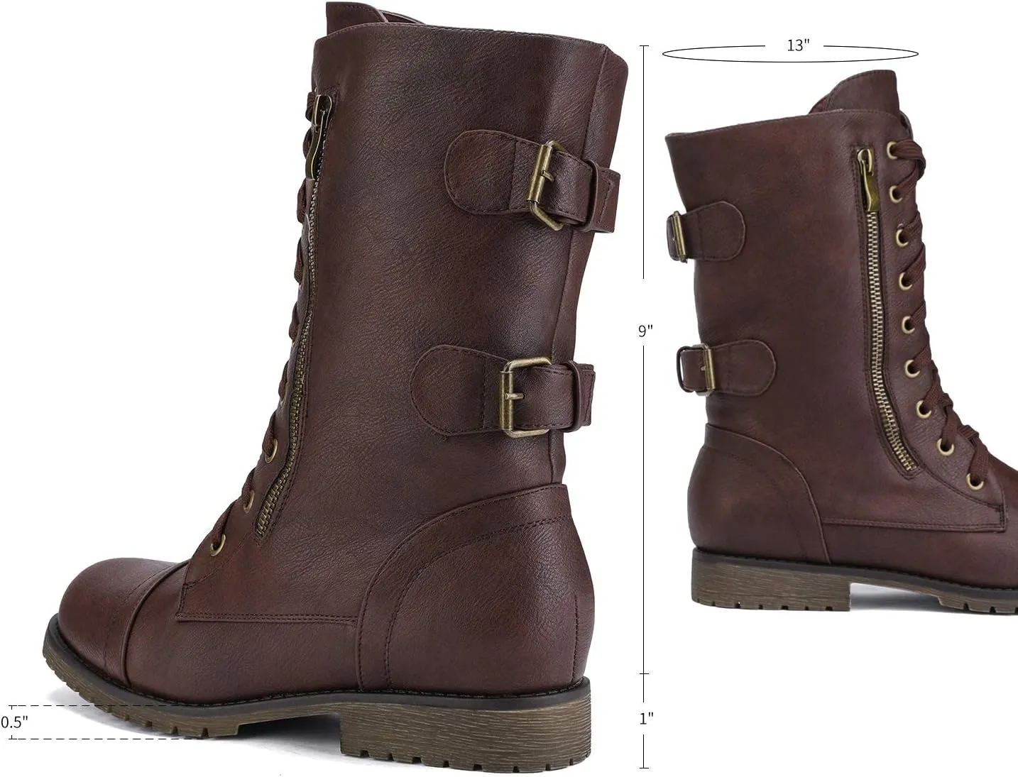 DREAM PAIRS Women's Mid Calf Built-in Wallet Pocket Lace up Military Combat Boots