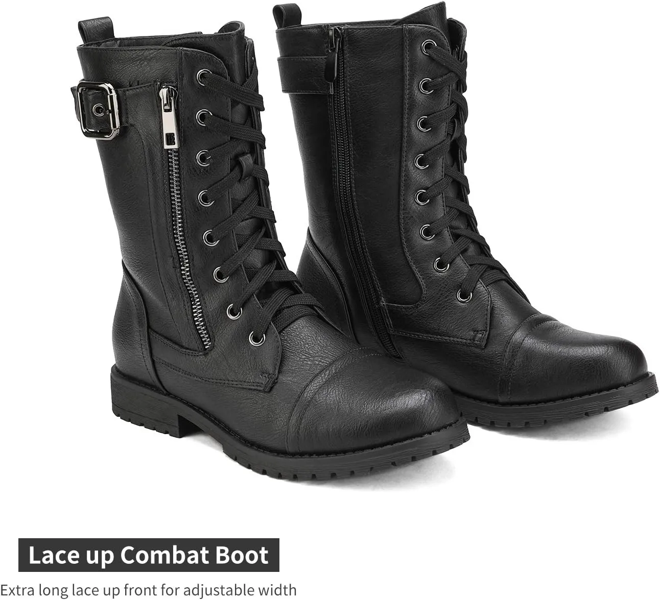 DREAM PAIRS Women's Mid Calf Built-in Wallet Pocket Lace up Military Combat Boots