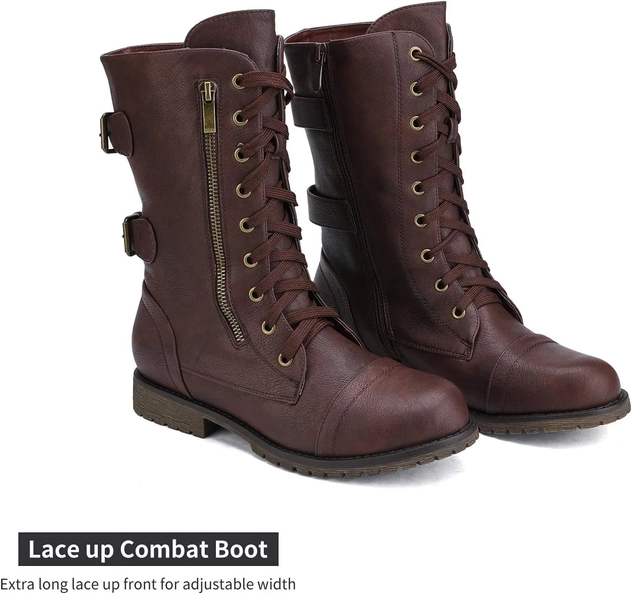 DREAM PAIRS Women's Mid Calf Built-in Wallet Pocket Lace up Military Combat Boots
