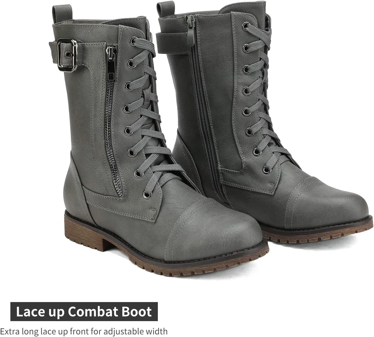 DREAM PAIRS Women's Mid Calf Built-in Wallet Pocket Lace up Military Combat Boots