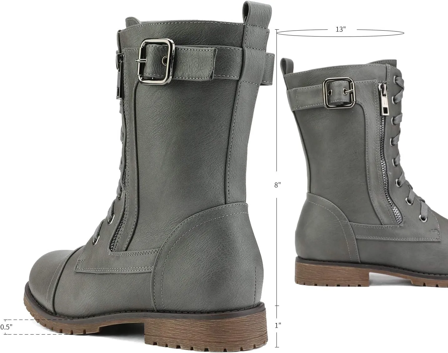 DREAM PAIRS Women's Mid Calf Built-in Wallet Pocket Lace up Military Combat Boots