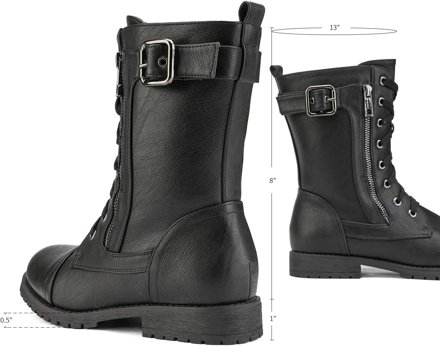 DREAM PAIRS Women's Mid Calf Built-in Wallet Pocket Lace up Military Combat Boots