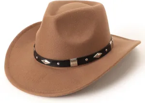 DRESHOW Classic Western Felt Cowboy Cowgirl Hat for Women Men Outdoor Wide Brim Belt Buckle Panama Hat Unisex Rolled up Caps