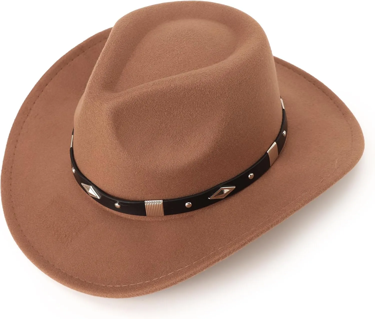 DRESHOW Classic Western Felt Cowboy Cowgirl Hat for Women Men Outdoor Wide Brim Belt Buckle Panama Hat Unisex Rolled up Caps