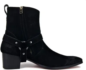 Dress Boot for Men Leather Chukka Designer Boots Casual Heel Shoes Zipper-up by OTTO Zone JY002 Black Suede Belt 9