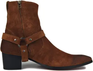 Dress Boot For Men Leather Chukka Designer Boots Casual Heel Shoes Zipper-up By OTTO ZONE JY002 Brown Suede Belt 11