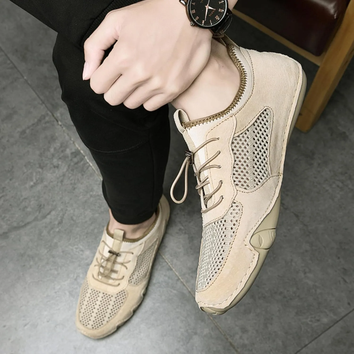Driving Shoes for Men Breathable Mesh Men's Casual Shoes Slip On Fashion Comfortable Handmade