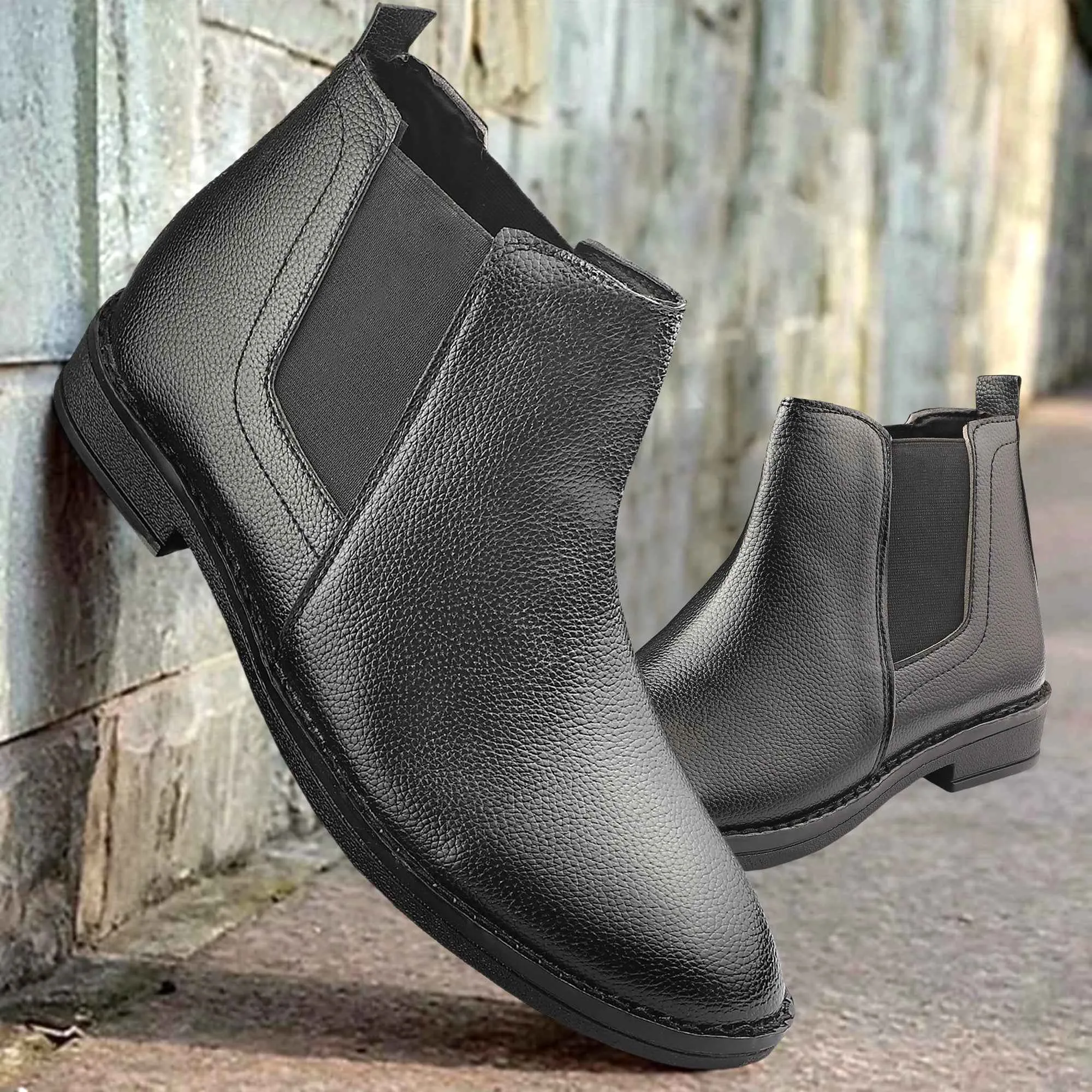 Dusk N Dazzling Black Chelsea Boots  For Men