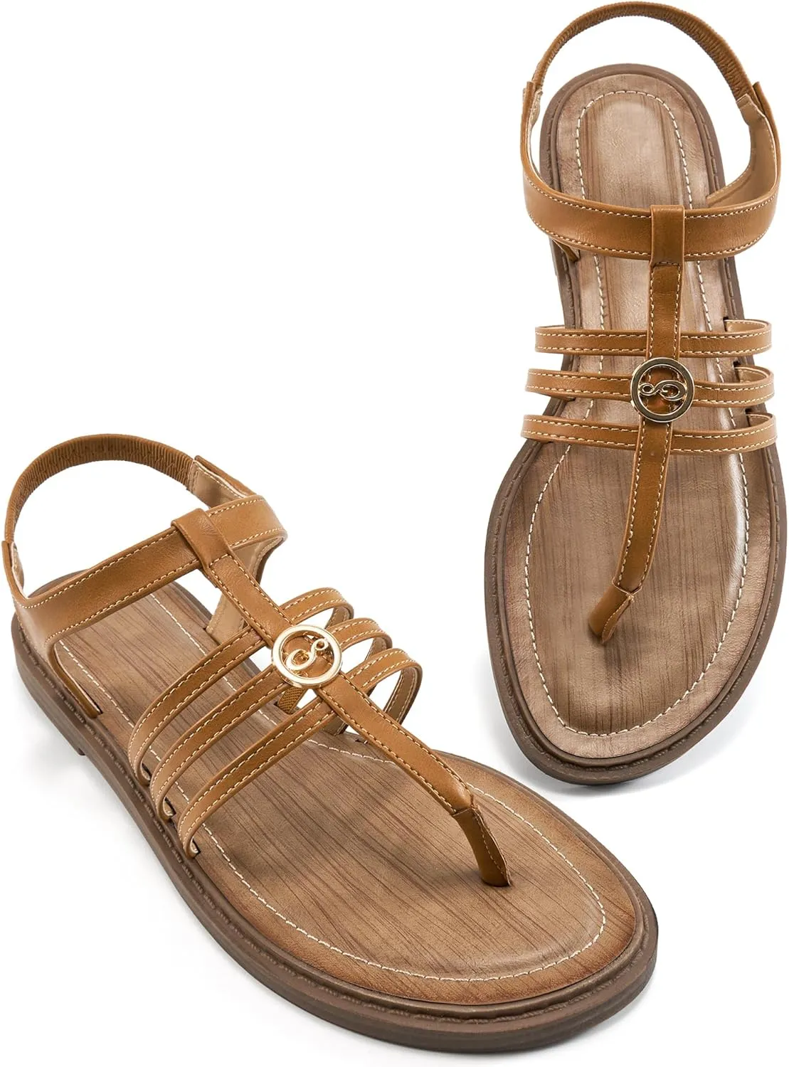 Ecetana Womens Flat Sandals for Women 2025 Dressy Summer Comfortable T-Strap Thong Shoes Beach Walking Sandals Size 5.5-11