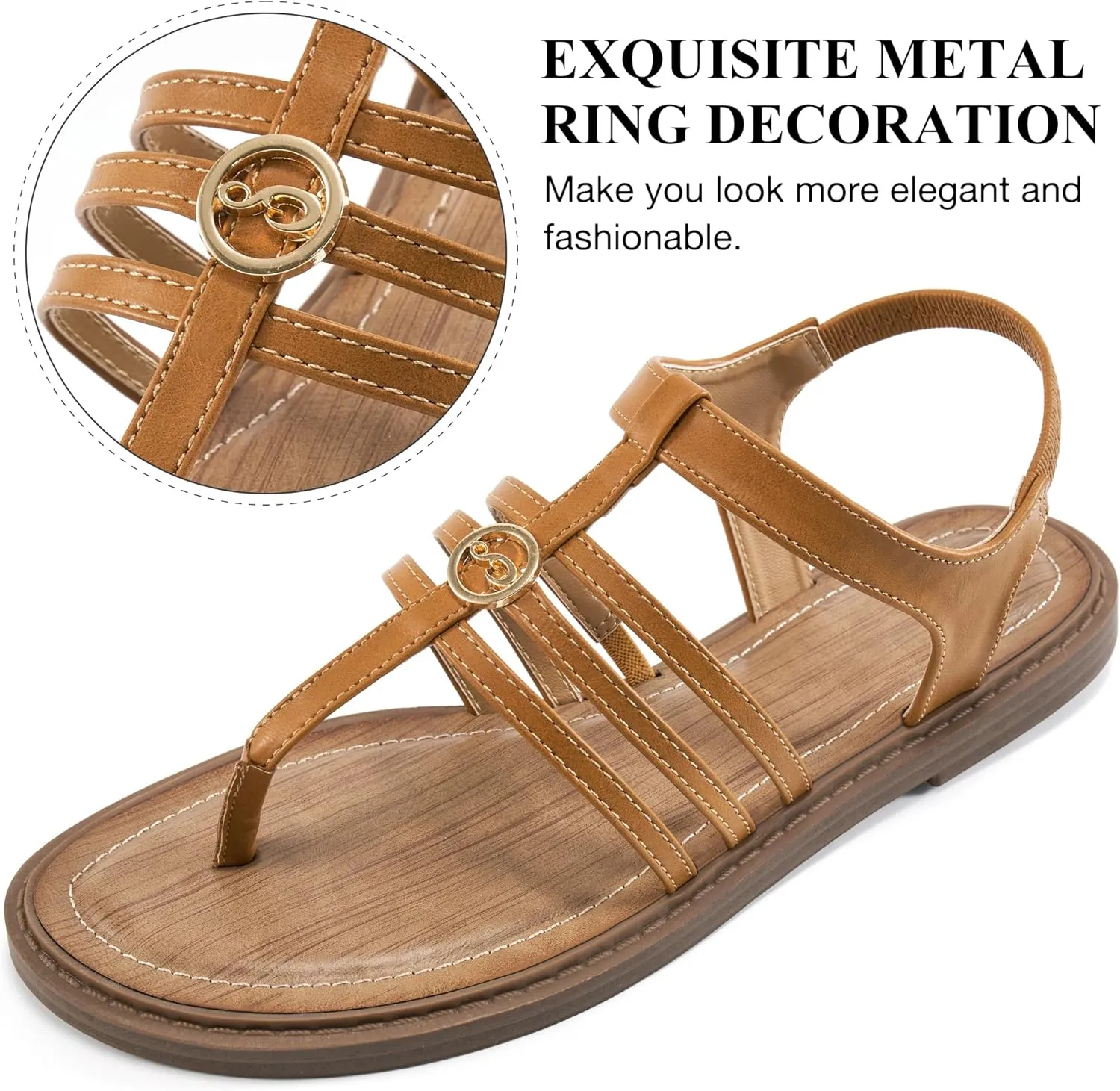 Ecetana Womens Flat Sandals for Women 2025 Dressy Summer Comfortable T-Strap Thong Shoes Beach Walking Sandals Size 5.5-11