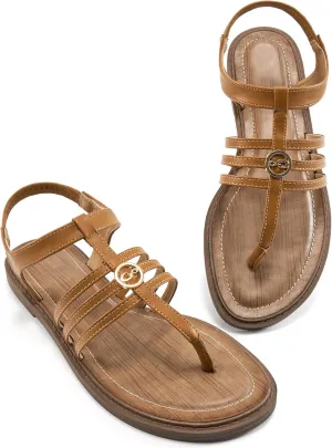 Ecetana Womens Flat Sandals for Women 2025 Dressy Summer Comfortable T-Strap Thong Shoes Beach Walking Sandals Size 5.5-11