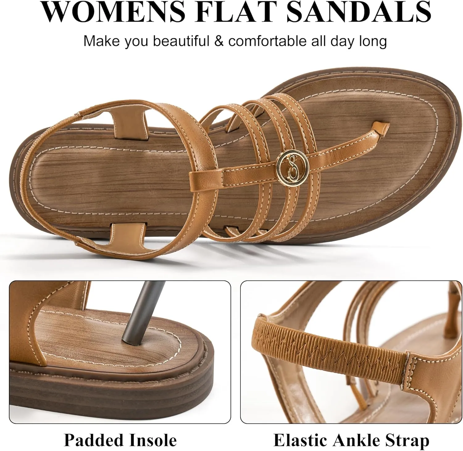 Ecetana Womens Flat Sandals for Women 2025 Dressy Summer Comfortable T-Strap Thong Shoes Beach Walking Sandals Size 5.5-11