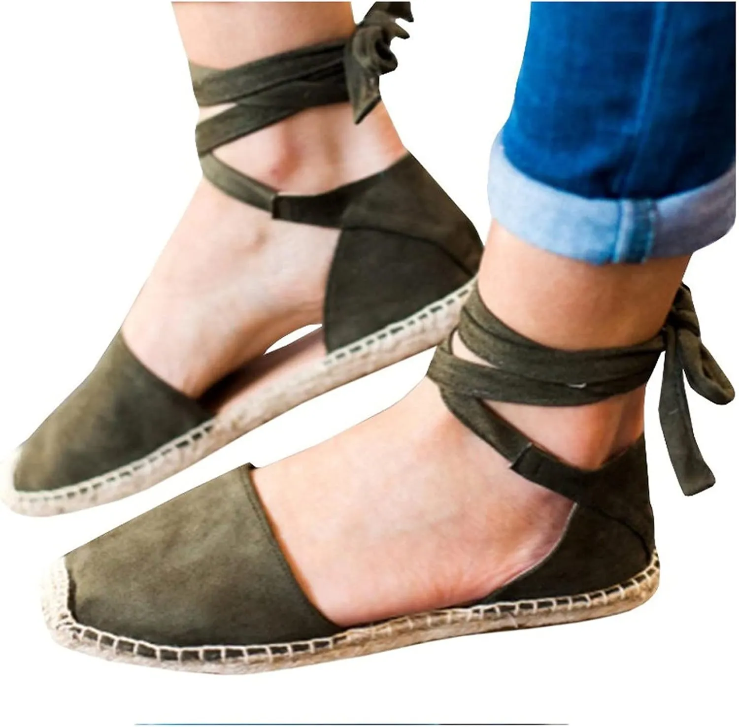 Eduavar Women's Summer Casual Wedge Lace Up Sandals, Black