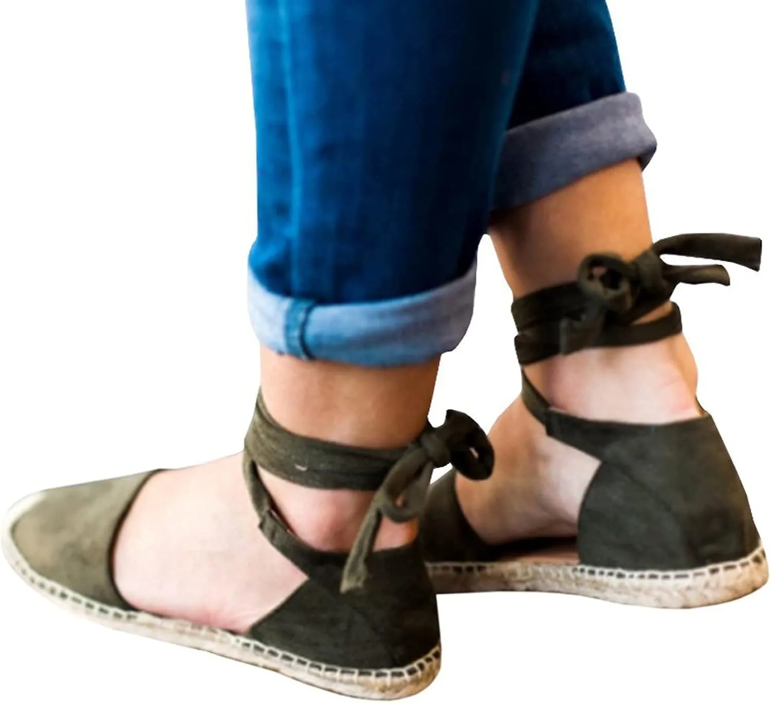 Eduavar Women's Summer Casual Wedge Lace Up Sandals, Black
