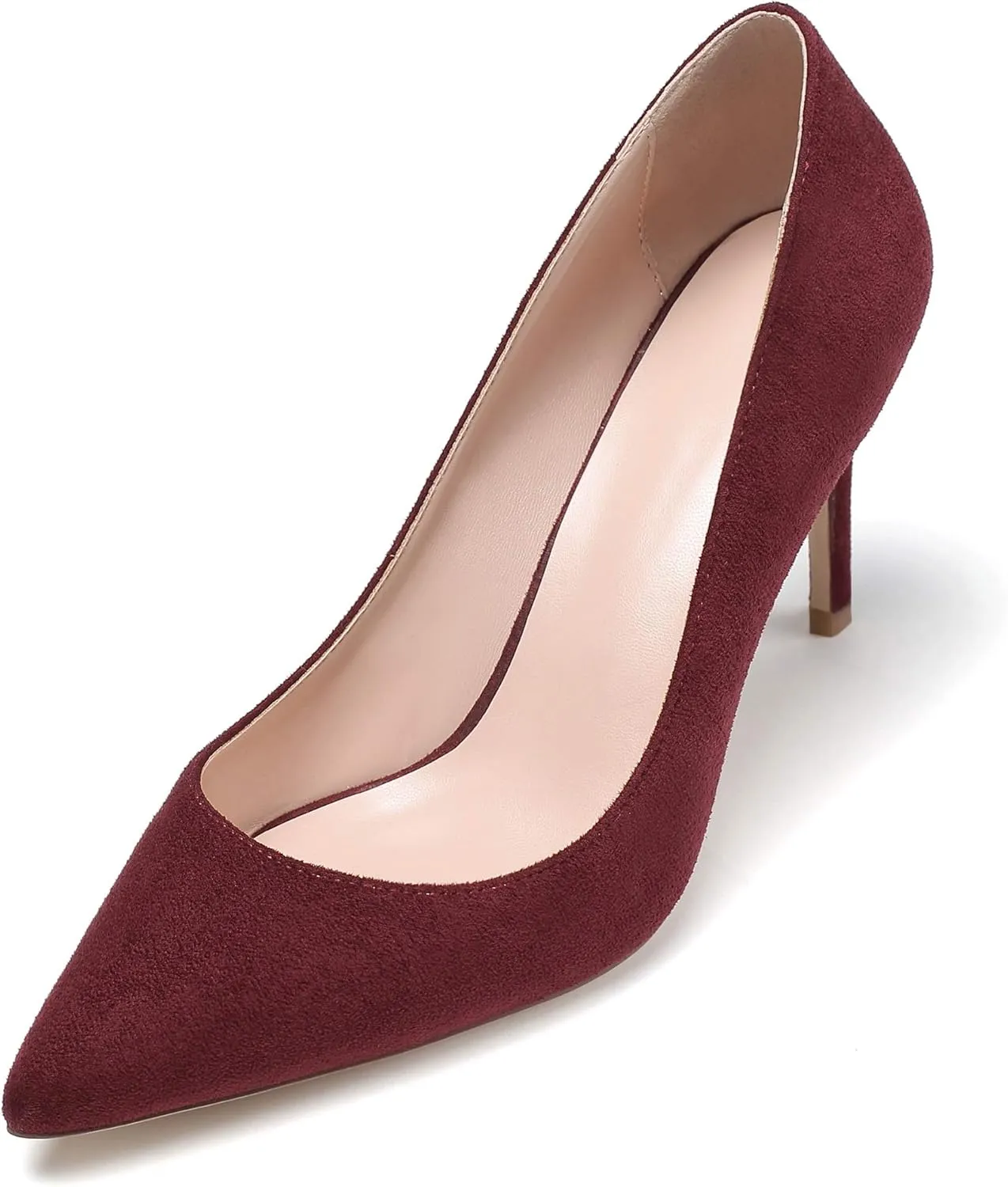 Eldof Women's High Heel Pumps Pointed Toe Suede Heels Slip on Comfort Pumps3.2 Inches for Dress Party Office